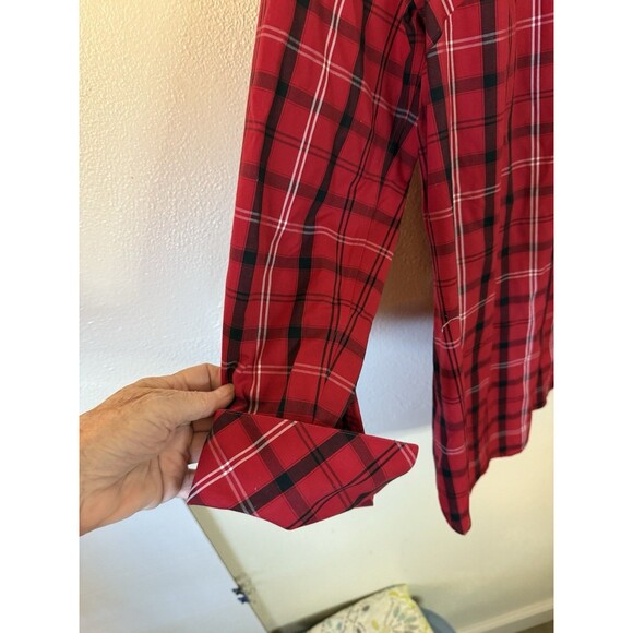 Talbots Womens 1/2 Button Down Pullover Shirt Plaid Long Sleeve Red Black 16 - Picture 3 of 8